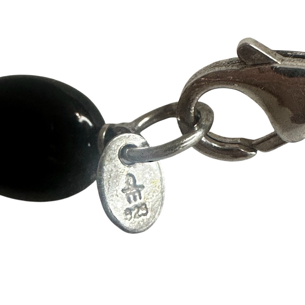 Sterling Silver Black Onyx Beaded Necklace with Large Black Stone Pendant - Picture 3 of 4